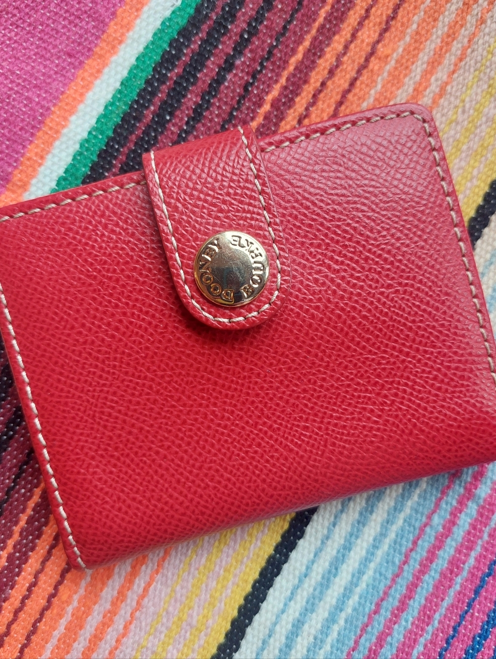 Dooney & Bourke Red Pebbled Leather Snap Card Wallet with Gold Button